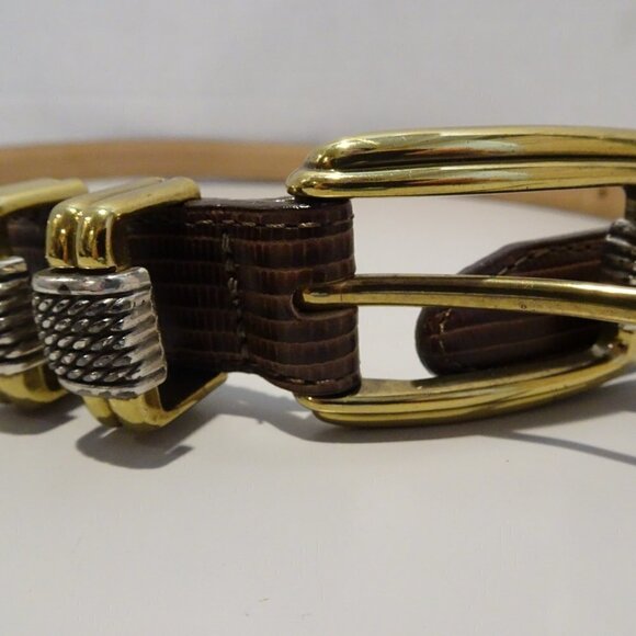 Brighton Embossed Snakeskin Leather Belt Size M 30 Brown Mixed Metal Buckle - Picture 2 of 5